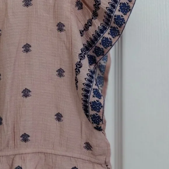 Sweet Wanderer Boho Peasant Top Medium Pink Blue Print Flowy Lightweight - Picture 8 of 8